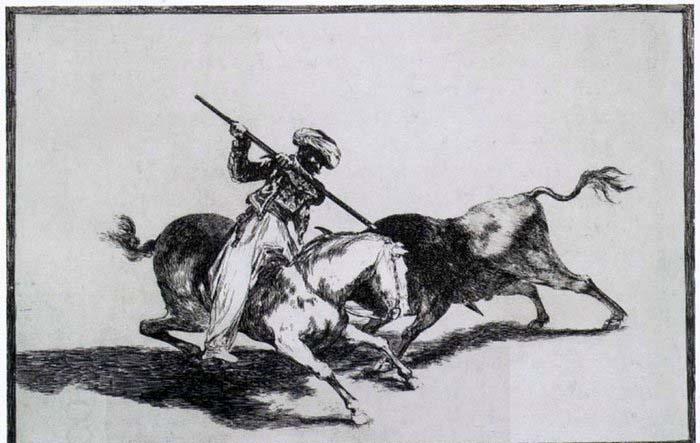 Francisco de goya y Lucientes  The Morisco Gazul is the First to Fight Bulls with a Lance